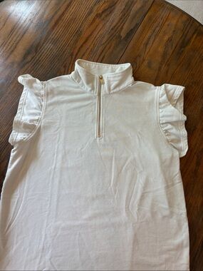 Women's Cream Ruffle-Sleeve Zip Mock Neck Tunic